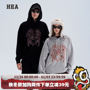 情侣装 秋冬新款 宽松慵懒风 醒狮狮头连帽卫衣男女同款 HEA国潮经典