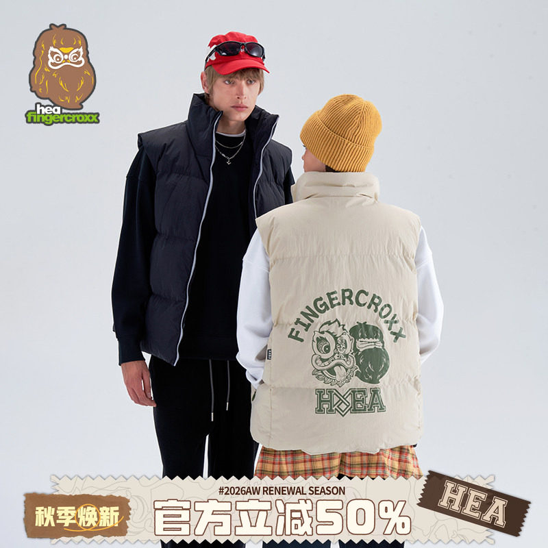 潮牌醒狮立领马甲棉衣男女同款图片