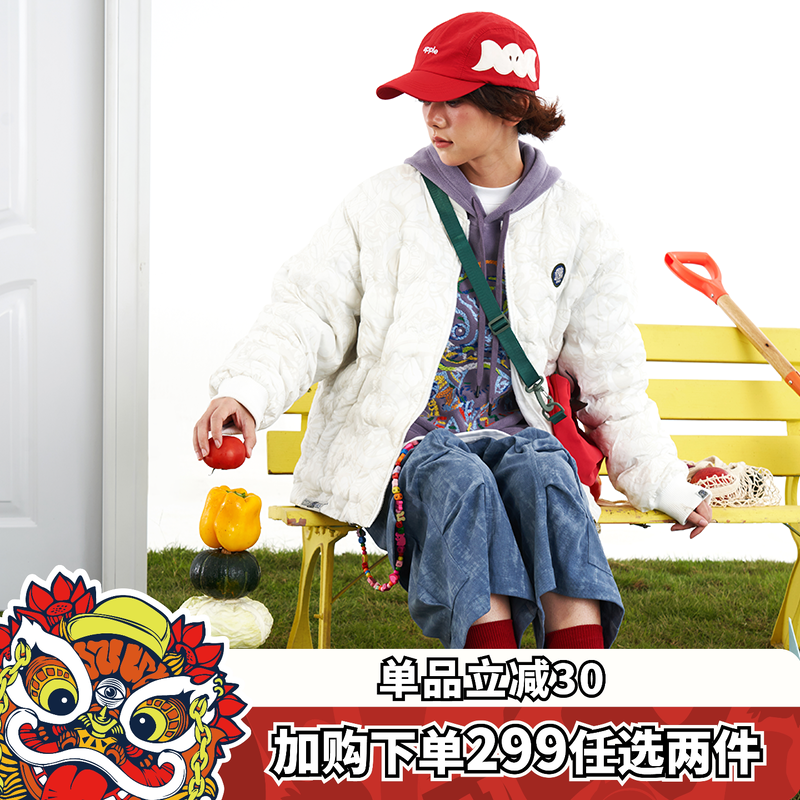 HEA x i.t izzue联名醒狮满印开衫拉链棉服外套2025秋冬新款棉衣