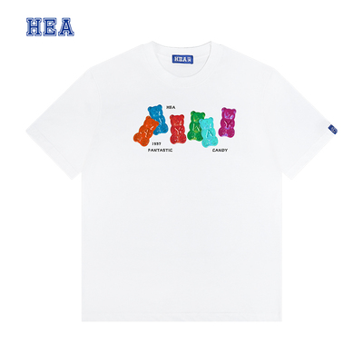 【HEA】国潮醒狮彩色小熊印花短袖男女同款创意可爱舒适T恤上衣