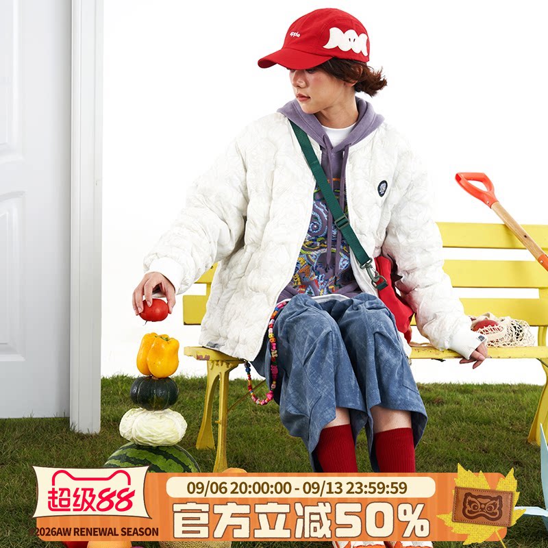 HEA x i.t izzue联名醒狮满印开衫拉链棉服外套2026秋冬新款棉衣