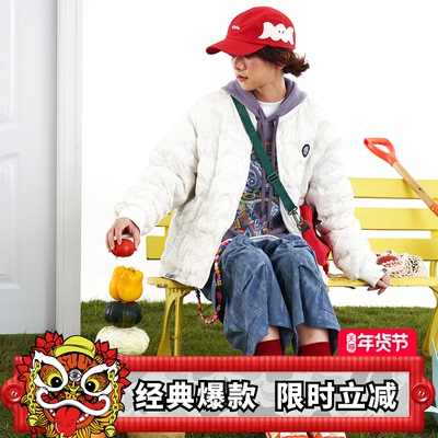 HEA x i.t izzue联名醒狮满印开衫拉链棉服外套2025秋冬新款棉衣