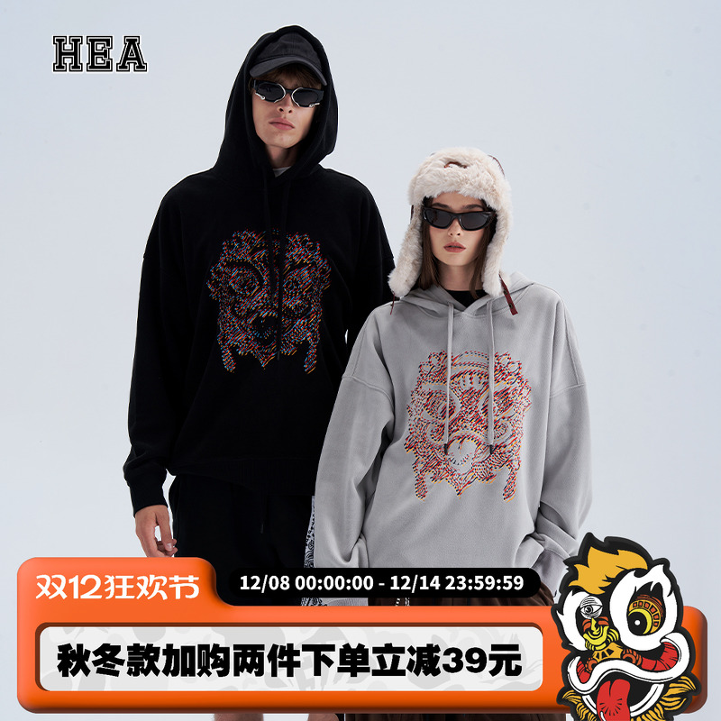 国潮经典醒狮狮头连帽卫衣情侣装