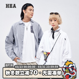 长袖 翻领透气简约风男衬衫 衬衫 棉感亲肤叠穿插肩款 复古工装 HEA