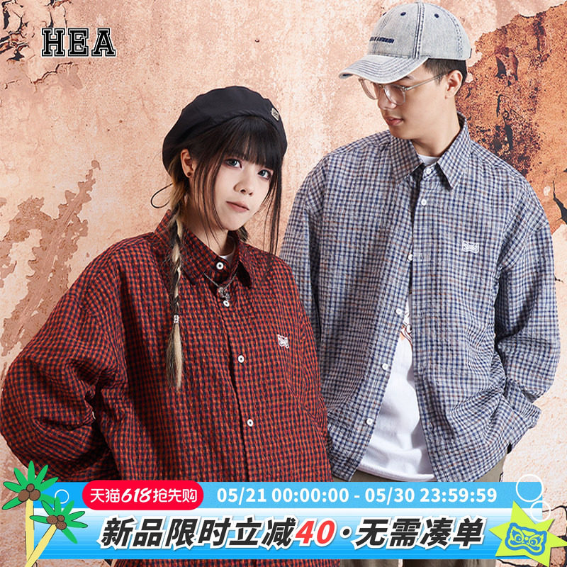 HEA长袖衬衫男国潮醒狮满版印花秋冬衬衫长袖外套无性别衬衫外套