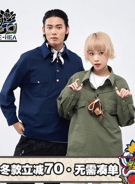 HEA x izzue联名长袖衬衫翻领工装复古格纹叠穿百搭休闲款宽松