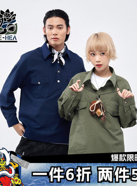 HEA x izzue联名长袖衬衫翻领工装复古格纹叠穿百搭休闲款宽松