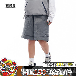 HEA 運動戶外透氣雙層寬松輕薄休閑百搭大口袋五分直筒褲 休閑短褲