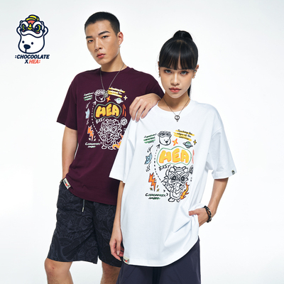 HEA x i.t:CHOCOOLATE联名款童趣醒狮短袖情侣国潮百搭简约情侣款