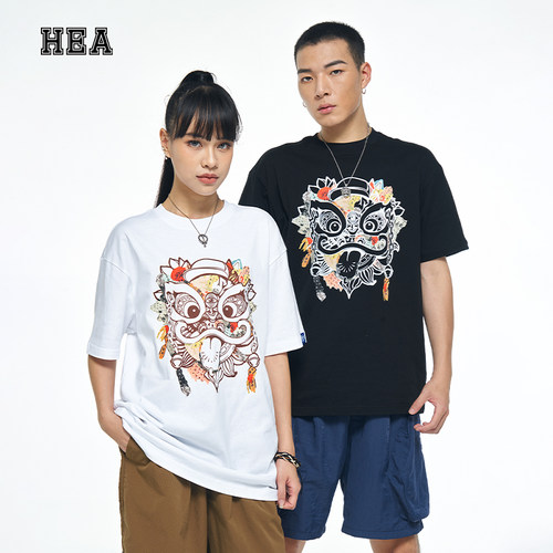 国潮短袖醒狮hea上衣印花