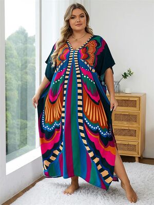 2024 Summer New Plus Size Causal Batwing Sleeve Kaftan Maxi