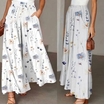 Floral Print Slant Pockets Wide Leg Pants, Vintage Loose Pan