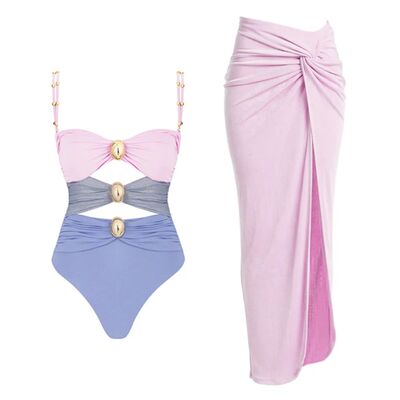 Women 2024 Cutout Swimwear Color Block One Piece Swimsuit Wi