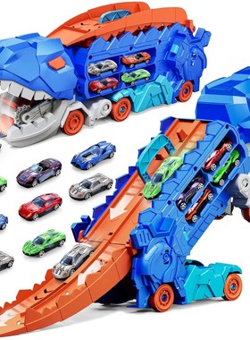 Dinosaur Transporter Truck Toys Foldable Track Alloy Transfo