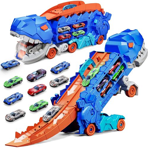 Dinosaur Transporter Truck Toys Foldable Track Alloy Transfo