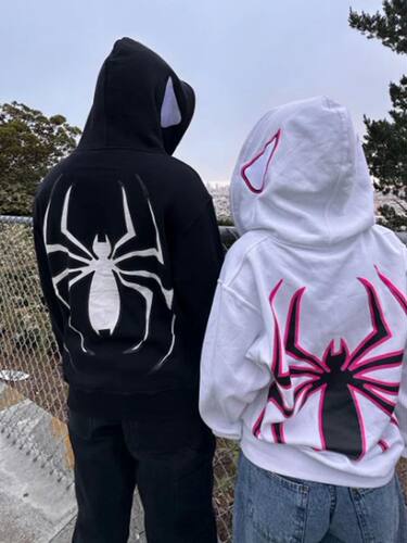 Full Zip Up Spider Hoodie Women Men Streetwear Harajuku Grap