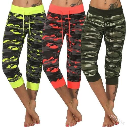 New yoga camouflage printed capri pants draw rope women's sm