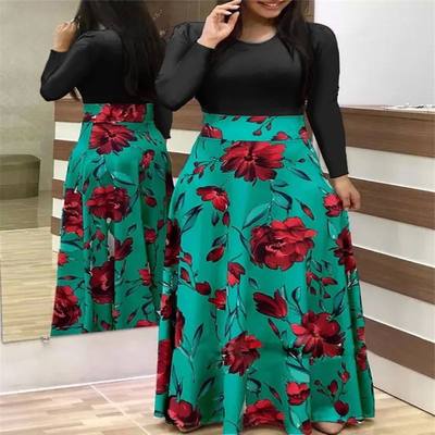 Plus Size 2023 Autumn Winter Long Dress Women Black Patchwor