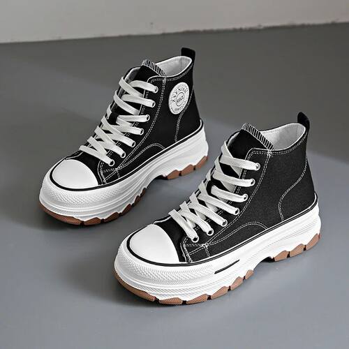 Women High Top Sneakers Lace-Up Casual Plarform Height Canva