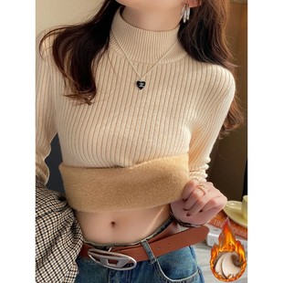 Women's Turtleneck Sweater Winter 2024 Retro Red with Velvet