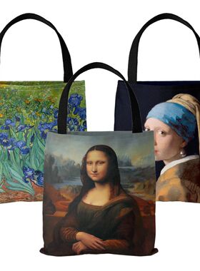 [Canvas Bag] Oil Painting Printed Canvas Bag Women's Lightwe