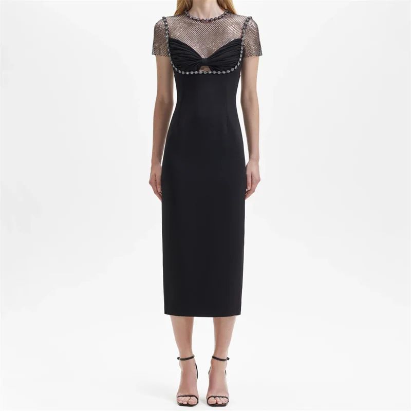 fashion summer dresses 2024 Pearl embellished short sleeved图片