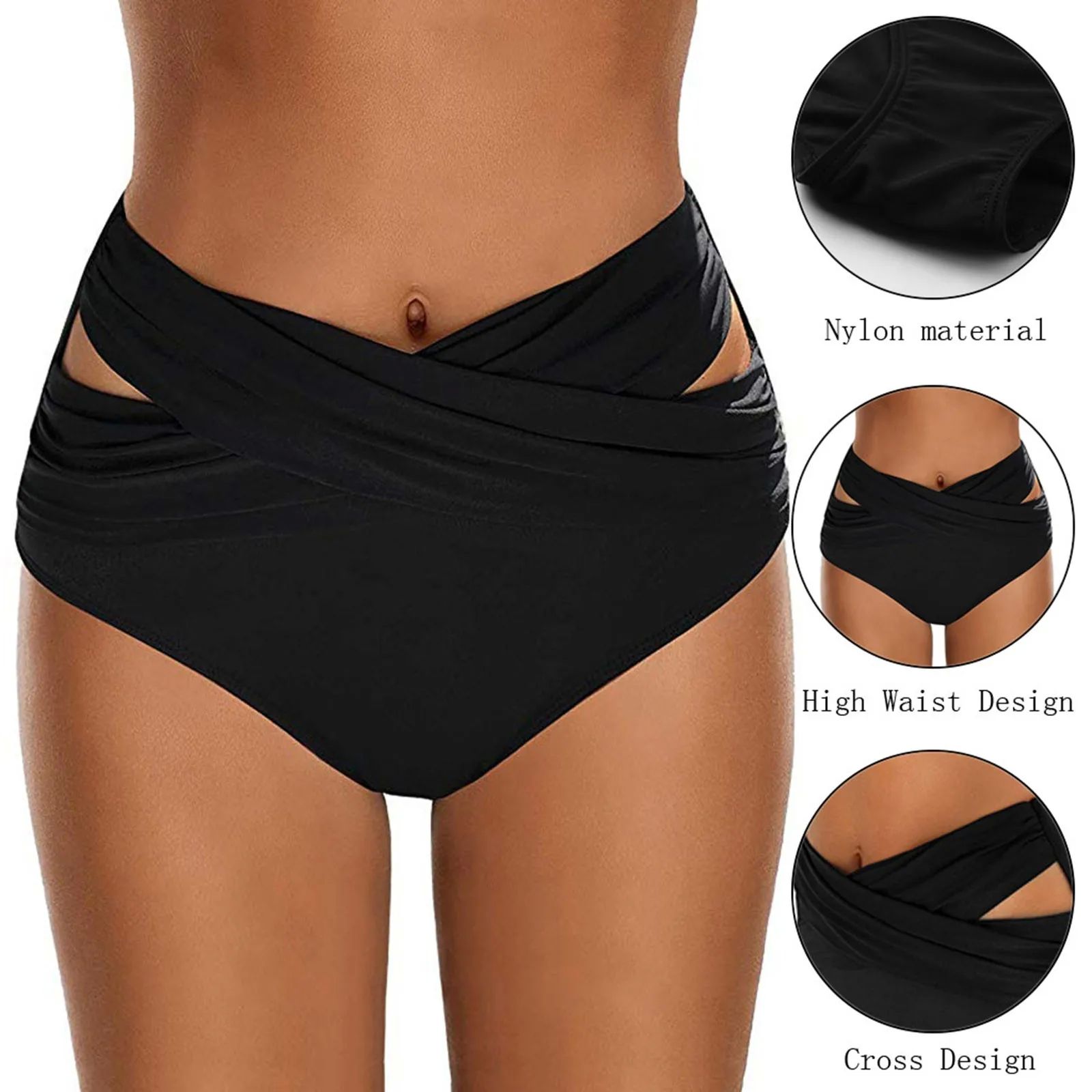 Women's Bikini Bottoms High Waisted Ruched Bathing Suit Bott