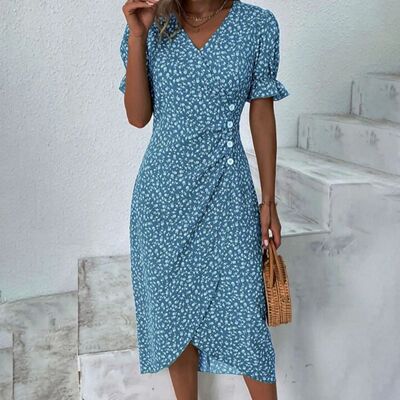 2024 Summer Floral Bodycon Midi Dress For Women V Neck Long