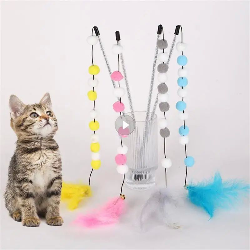 Funny Kitten Cat Teaser Interactive Toy Rod With Bell And To