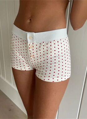 Women's Casual Elastic Shorts Solid Color/Floral/Heart Print