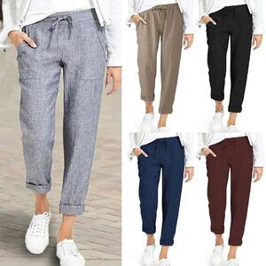 Lucyever Casual Cotton Linen Pants Women Spring Summer High