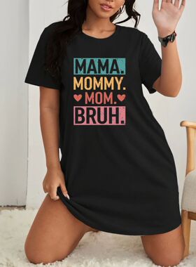 Plus Size Casual Lounge Dress, Women's Plus Letter & Heart P