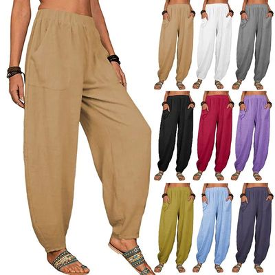 Women Harem Pants Summer Casual Vintage Cotton Linen Pants E