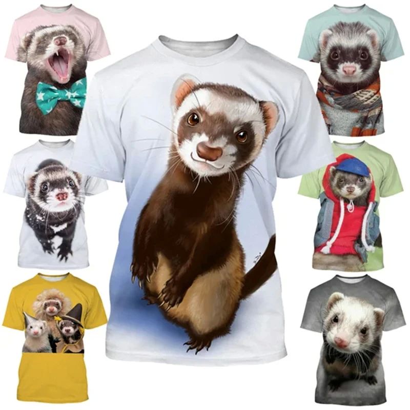 Cute Ferret 3D Printed T Shirt For Men Clothes Mustela Pulo