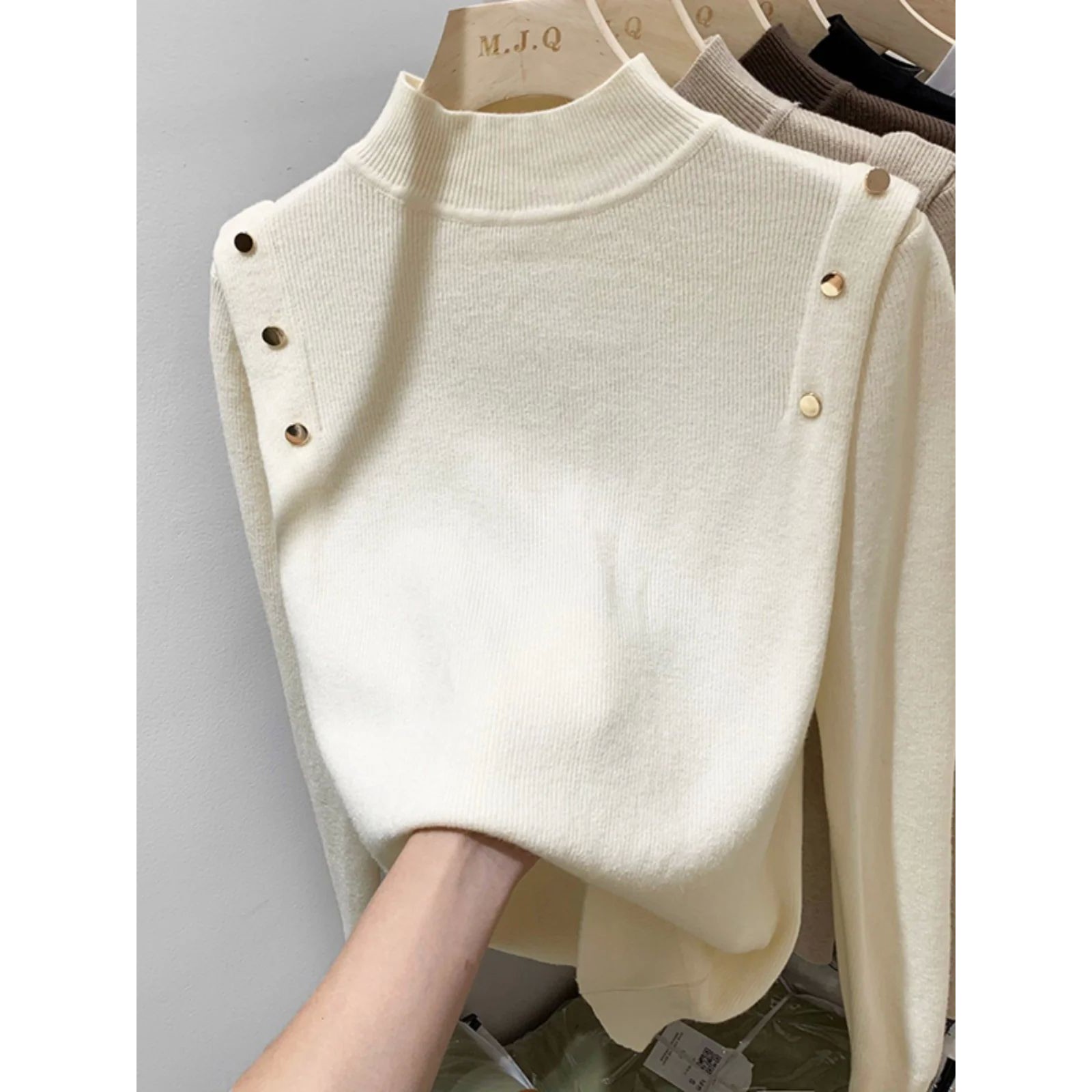 AOSSVIAO 2024 Button Turtleneck Knitted Women Sweater Pullov