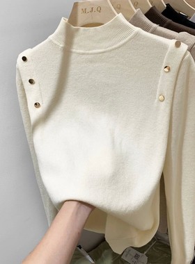 AOSSVIAO 2024 Button Turtleneck Knitted Women Sweater Pullov