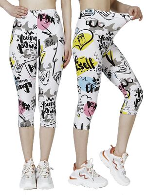 CUHAKCI Summer White Yellow Letter Printing Cropped Pants So