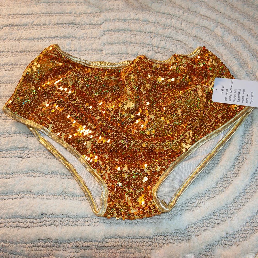 Glossy Sequin Gold Women's Sexy Party Club Shorts Lady Dance