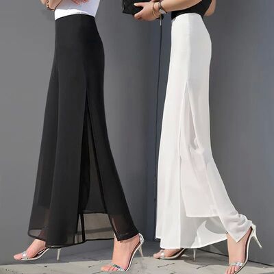 2024 Chiffon Culottes High-Waisted Trousers L Skirt Gauze Lo