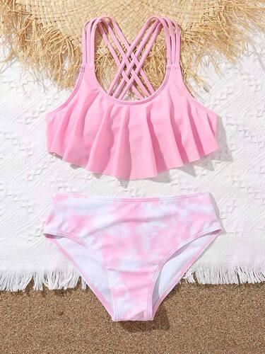 Ruffle Bikini 2023 Girls Swimsuit Kids Swimwear Female Child