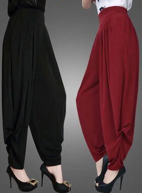 spring Summer women fashion harem pants Elastic band high wa