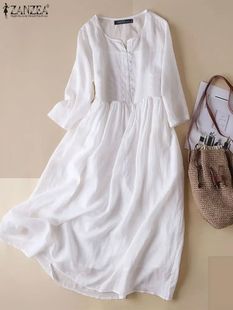 Shir Beach Sleeve Half line Summer Solid Dress White Women