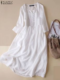 Summer Half Dress Women Solid Shir line Beach White Sleeve