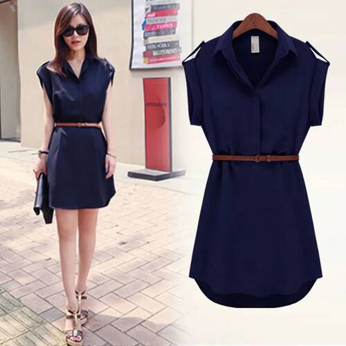 Women Dress A-Line Chiffon Casual Fashion Short Sleeve OL Dr