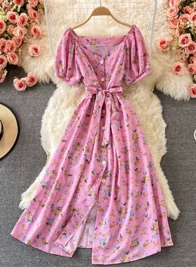 Summer Women Bottons Dress Female Red/Yellow/Black Floral V-