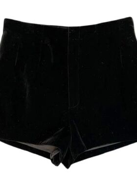 Black velvet shorts for women's outerwear with a high a with