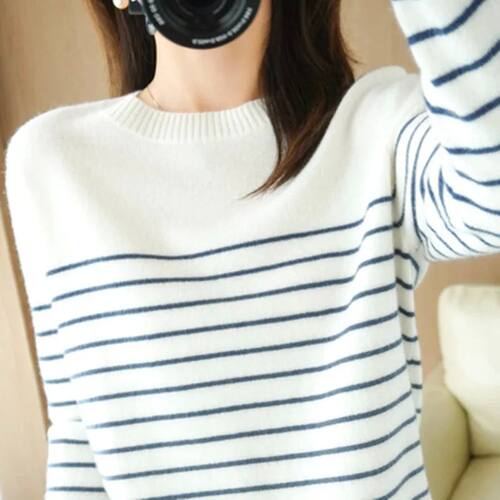 100% Cotton Knitted Sweater Women's Sweater Striped Color Ma