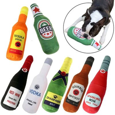 Interactive Dog Toys Champagne Wine Bottle Shape Pet Toy Plu