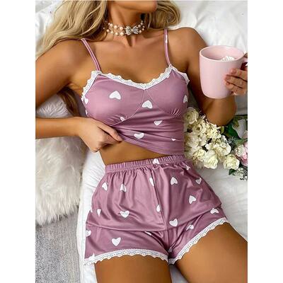 Sexy Women's Pajama 2pcs Set Shorts Suit Print Underwear Pij