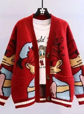 Disney Knitted Cardigan Japanese Donald Cartoon Sweaters for